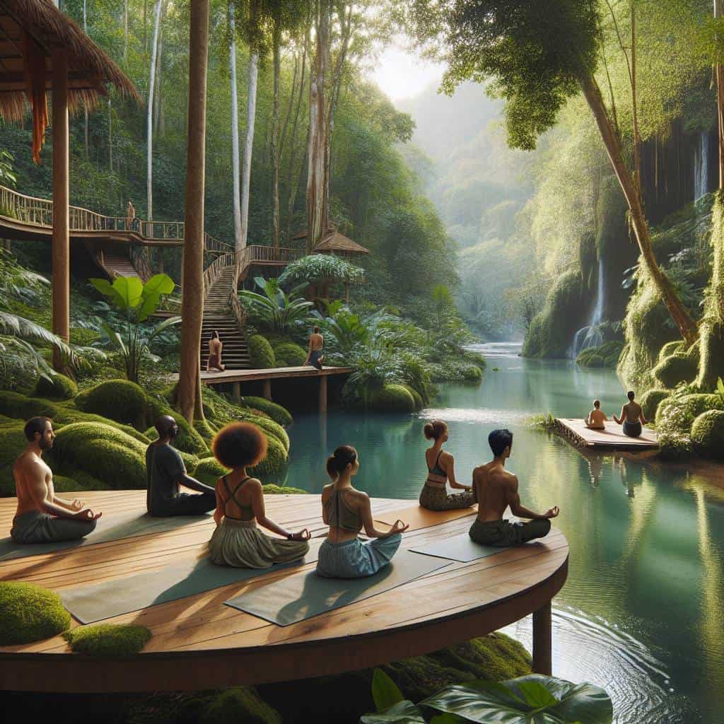 Digital detox retreats in serene forest setting.